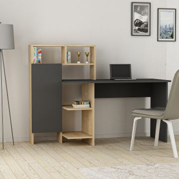 Birou Bugra, Diverse culori, 136x60x112 cm - Antracit - Stejar