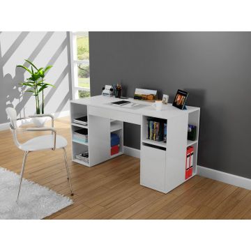 Birou cu rafturi Elmas, Alb, 145x60x74 cm - Alb