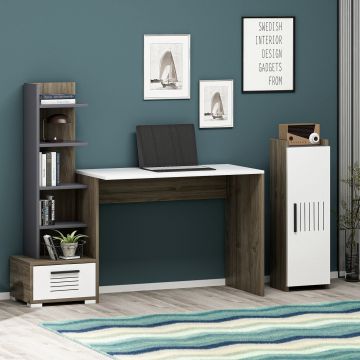 Birou Dawn, Diverse culori, 120x60x72 cm - Nuc - Alb - Antracit