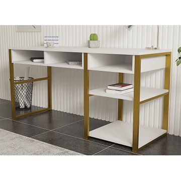 Birou Emro Gold, Alb - Auriu, 150x58x76 cm - Auriu - Alb