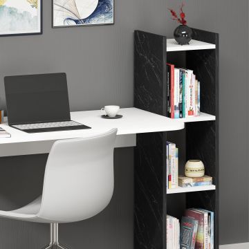 Birou Glaxy, Alb - Black marble, 110x50x74 cm - Alb - Negru
