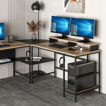 Birou Greta L Matte, Dore - Negru, 180x60x74 cm - Auriu - Negru