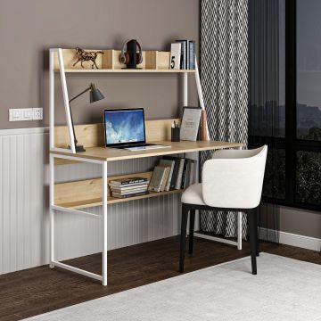 Birou Majestic, Diverse culori, 120x60x140 cm - Stejar - Alb