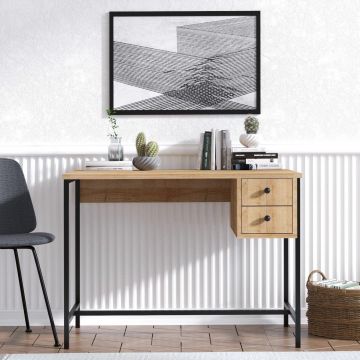 Birou Morris cu sertare si picioare metalice, Stejar, 100 x 74 x 60 cm - Stejar