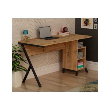 Birou Nero cu rafturi picioare metalice, Nuc, 120 x 72 x 50 cm - Nuc