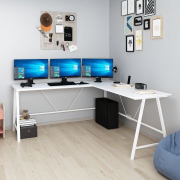 Birou Team L, Diverse culori, 180x60x76 cm - Alb