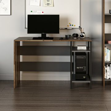 Birou Tiran Shelf, Nuc - Antracit, 120x60x74 cm - Nuc - Antracit