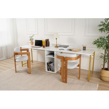 Birou Twin, Diverse culori, 240x60x74 cm - Alb - Auriu