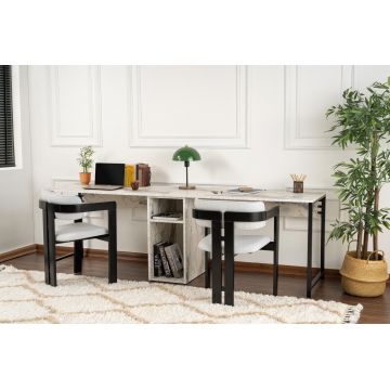 Birou Twin, Diverse culori, 240x60x74 cm - Freesia - Marble - Negru