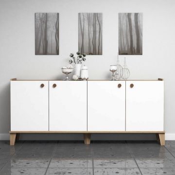 Comoda Living Sumer H3030, Stejar / Marmura / Alb - Alb