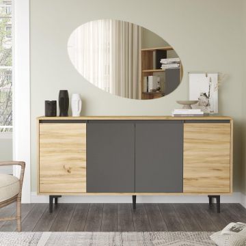 Consola Dulap Hol Alanero, Maro - Stejar - Gri, 160 x 79 x 40 cm - Lemn Natural