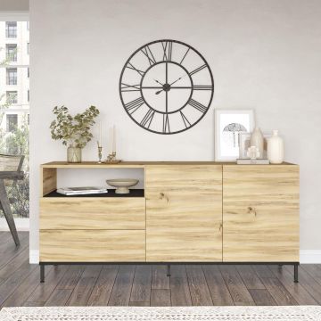 Consola Magnum 2 usi si sertare Scandinav, Stejar - Gri, 171 x 76 x 47 cm - Stejar