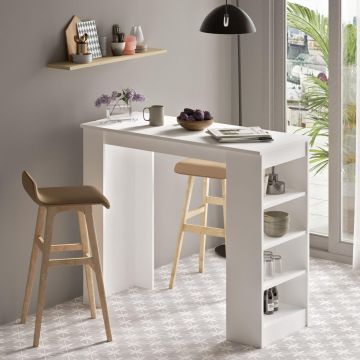 Masa Bucatarie Bar multifunctionala Wallo, Gri - Stejar - Alb - Negru, 120 x 102 x 52 cm - Alb
