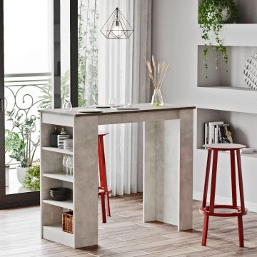 Masa Bucatarie Bar multifunctionala Wallo, Gri - Stejar - Alb - Negru, 120 x 102 x 52 cm - Crem