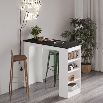 Masa Bucatarie Bar multifunctionala Wallo, Gri - Stejar - Alb - Negru, 120 x 102 x 52 cm - Multicolor