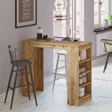 Masa Bucatarie Bar multifunctionala Wallo, Gri - Stejar - Alb - Negru, 120 x 102 x 52 cm - Stejar