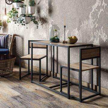 Masă cu scaune 3 bucăți Bahar, Pin atlantic - Negru, 105x55x78 cm - Natural - Negru