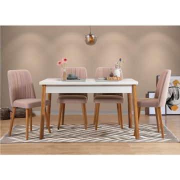 Masă cu scaune 5 bucăți Costa alb Atlantice, Diverse culori, 120x75x77 cm - Pin atlantic - Alb - Piatră