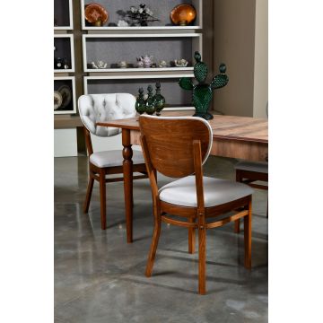 Masă cu scaune 5 bucăți Oscar Wooden, Nuc - Crem, 47x45x92 cm - Nuc - Crem