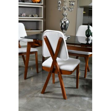 Masă cu scaune 5 bucăți Pera Glass, Nuc - Crem, 47x45x92 cm - Nuc - Crem
