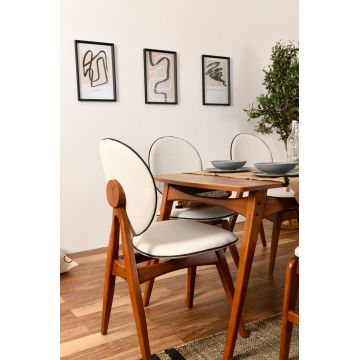 Masă cu scaune 6 bucăți Touch (4S-1B), Nuc - Crem, 78x40x75 cm - Nuc - Crem