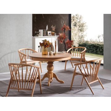 Masă dining extensibilă Eva, Natur, 118x118x75 cm - Natural