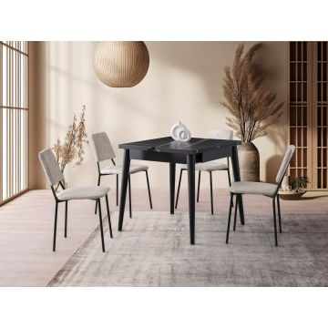 Masă dining extensibilă Totem - 3041, Black marble, 80x80x75 cm - Negru
