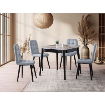 Masă dining extensibilă Totem - 3042, Alb - Marble, 80x80x75 cm - Alb