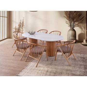 Masă dining Lıne - 933, Alb - Nuc, 200x100x77 cm - Alb - Nuc
