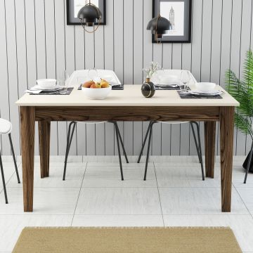 Masă dining Milan 517, Nuc - Crem, 145x88x75 cm - Nuc - Crem