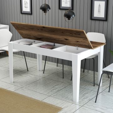 Masă dining Milan 520, Nuc - Alb, 145x88x75 cm - Nuc - Alb