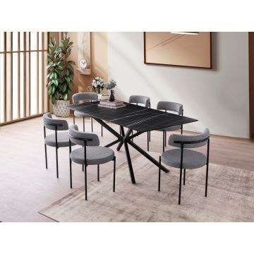 Masă dining Nox - 3002, Black marble, 180x90x79 cm - Negru