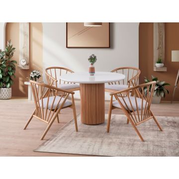 Masă dining Otantik - 3051, Alb - Nuc, 104x104x75 cm - Alb - Nuc
