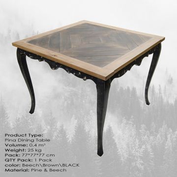 Masă dining Pina Medium, Beech - Maro - Negru, 75x75x75 cm - Natural - Maro - Negru