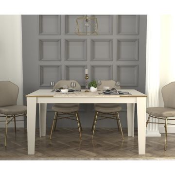 Masă dining Veyron, Travertin - Sandstone, 145x85x76 cm - Bej