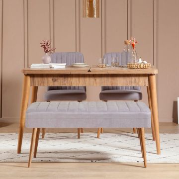 Masă extensibilă cu scaune 4 bucăți Vina 0701 - 3, Diverse culori, 129x80x75 cm - Pin atlantic - Gri
