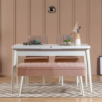 Masă extensibilă cu scaune 4 bucăți Vina 0900 - 3, Diverse culori, 129x80x75 cm - Alb - Piatră