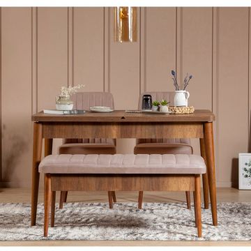 Masă extensibilă cu scaune 4 bucăți Vina 0900, Diverse culori, 130x80x77 cm - Nuc - Piatră