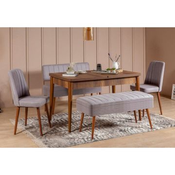 Masă extensibilă cu scaune 5 bucăți Vina 0701 - 4, Diverse culori, 129x80x75 cm - Nuc - Gri
