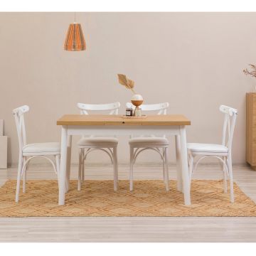 Masă extensibilă cu scaune Oliver Açl.alb Karina, Alb, Diverse configurații, 120x75x77 cm - 5 bucăți