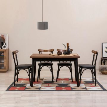 Masă extensibilă cu scaune Oliver Açl.Barok, Negru, Diverse configurații, 120x75x77 cm - 5 bucăți
