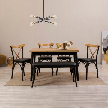 Masă extensibilă cu scaune Oliver Açl.Karina, Diverse culori, Diverse configurații, 120x75x77 cm - Negru / 6 bucăți