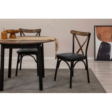 Masă extensibilă cu scaune Oliver, Diverse culori, Diverse configurații, 100x100x75 cm - Negru - Nuc / 3 bucăți