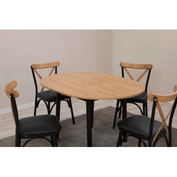 Masă extensibilă cu scaune Oliver, Diverse culori, Diverse configurații, 100x100x75 cm - Stejar - Negru / 5 bucăți