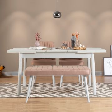 Masă extensibilă cu scaune Santiago, Diverse culori, Diverse configurații, 120x75x77 cm - Alb - Piatră / 4 bucăți