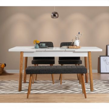 Masă extensibilă cu scaune Santiago, Diverse culori, Diverse configurații, 120x75x77 cm - Pin atlantic - Alb - Antracit / 4 bucăți