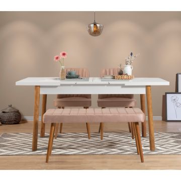 Masă extensibilă cu scaune Santiago, Diverse culori, Diverse configurații, 120x75x77 cm - Pin atlantic - Alb - Piatră / 4 bucăți