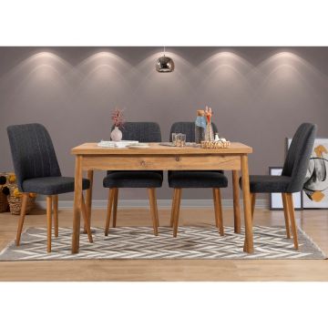 Masă extensibilă cu scaune Santiago, Diverse culori, Diverse configurații, 120x75x77 cm - Pin atlantic - Antracit / 5 bucăți
