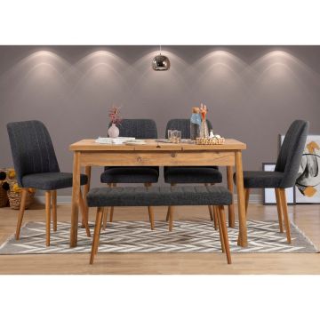 Masă extensibilă cu scaune Santiago, Diverse culori, Diverse configurații, 120x75x77 cm - Pin atlantic - Antracit / 6 bucăți