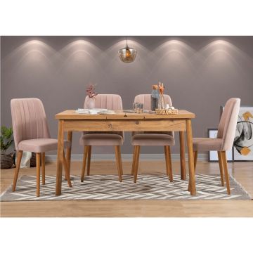 Masă extensibilă cu scaune Santiago, Diverse culori, Diverse configurații, 120x75x77 cm - Pin atlantic - Piatră / 5 bucăți